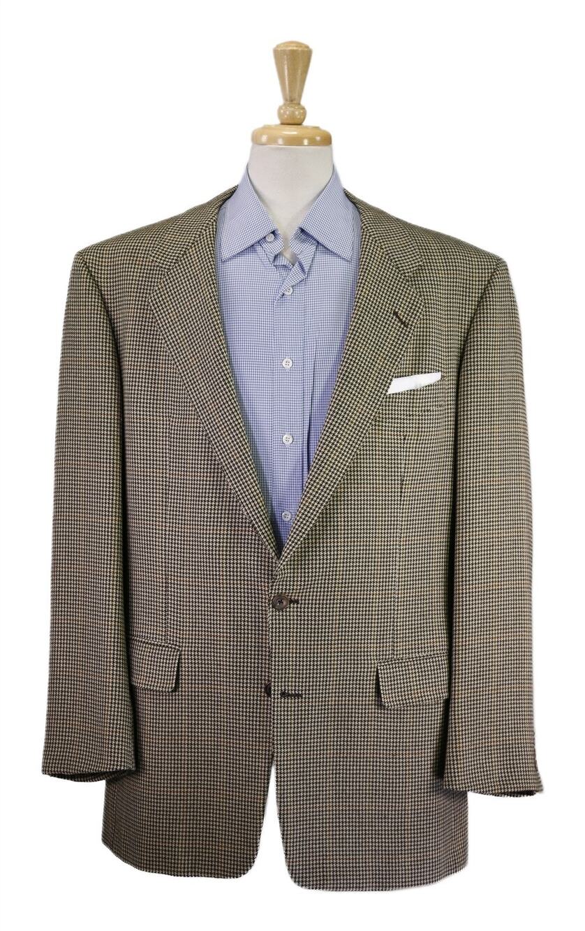 Hickey Freeman Brown Houndstooth Windowpane Wool Fleece 2B Sportcoat Blazer 46L